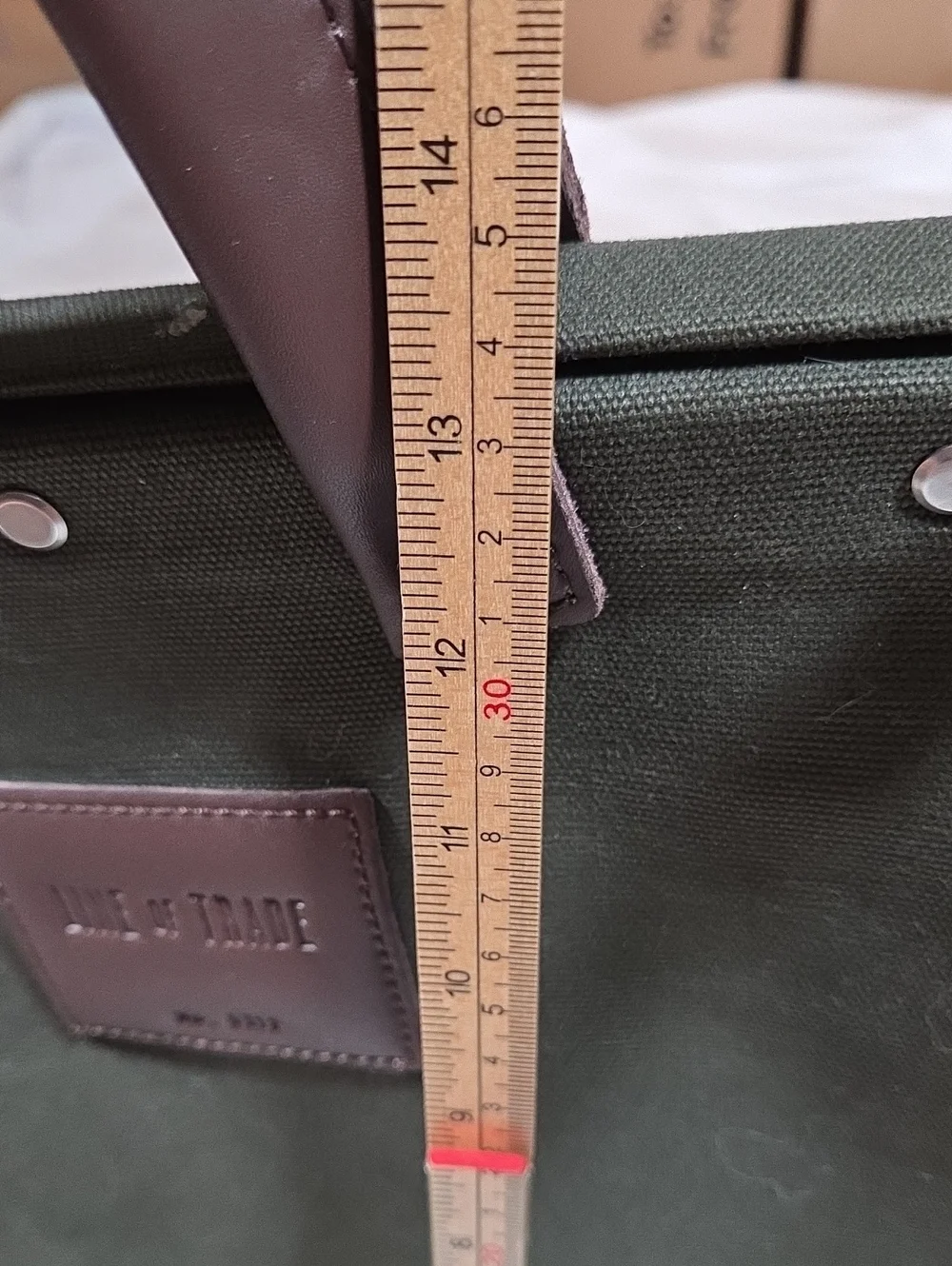 Line of Trade Canvas Weekender Bag in Olive Green Leather Trim Metal Frame Open